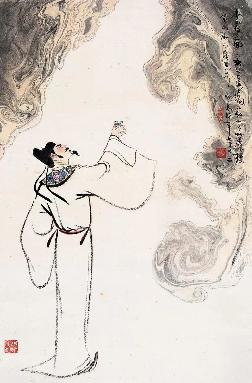 ▲“詩仙”李白勸自己喝酒：“舉杯邀明月，對飲成三人”。（圖片來源：三聯(lián)生活周刊）